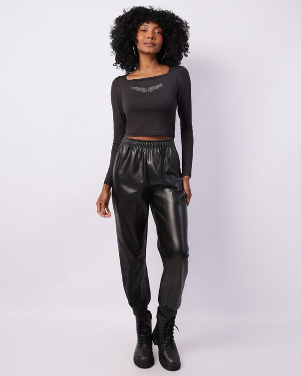 Calça Feminina Jogger PU Preta M
