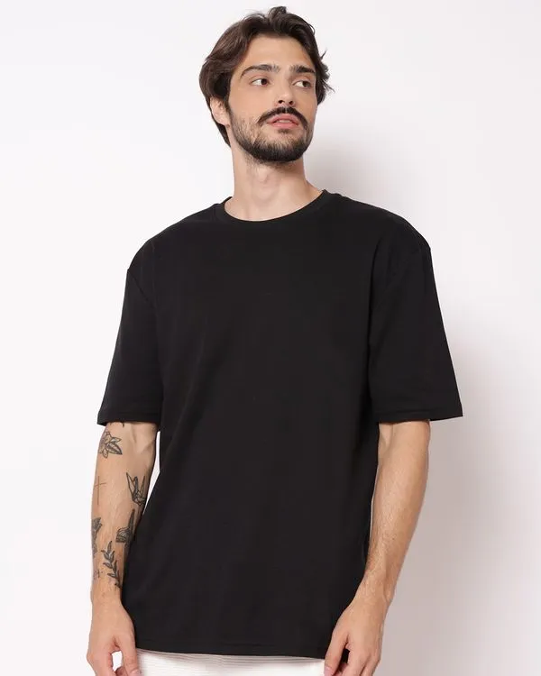 Camiseta Masculina Algodão Peruano Oversized Básica Preta GG