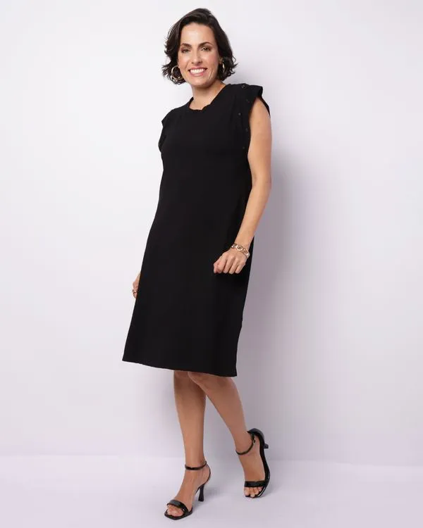Vestido Feminino Midi Viscose Com Aplicação Preto GG