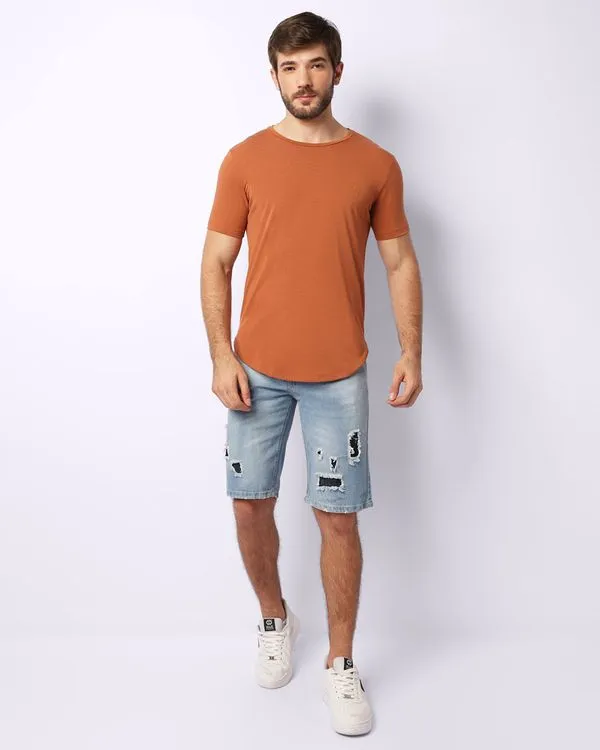 Bermuda Jeans Masculina Reta Destroyed Azul 44