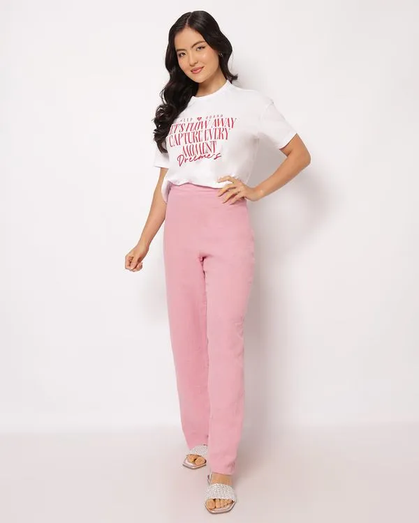 Calça Feminina Algodão Berry & Co. Reta Texturizada Rosa P