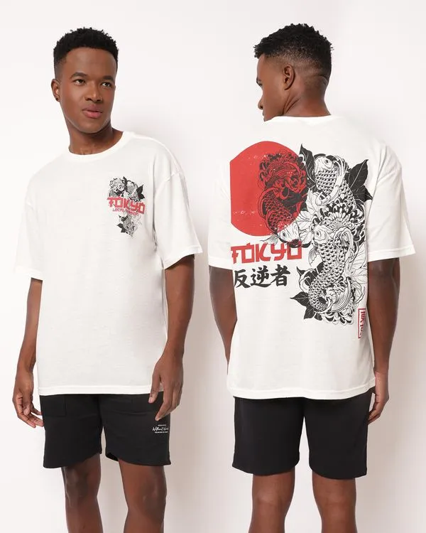 Camiseta Masculina Oversized Estampa Frente e Costas Off White GG
