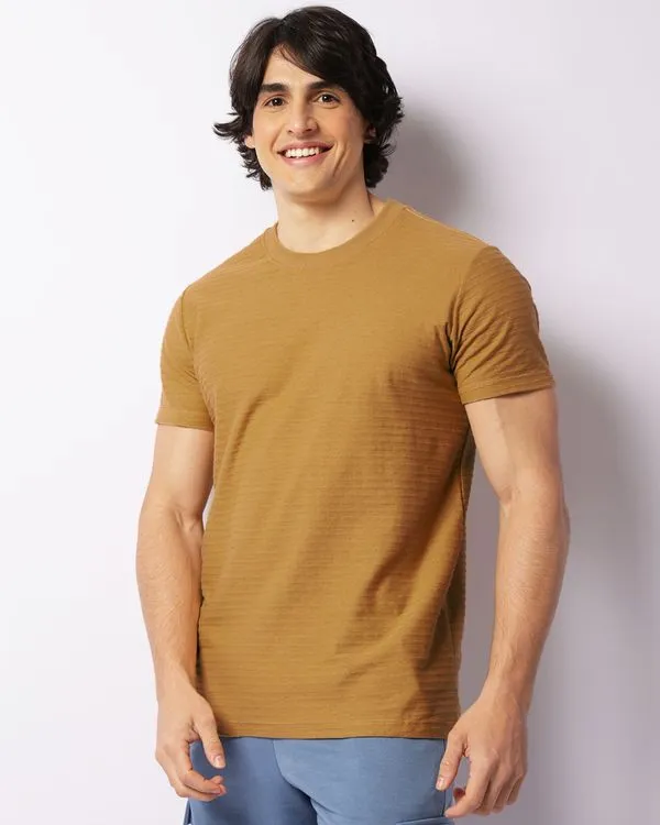 Camiseta Masculina Texturizada Básica Manga Curta Bege M