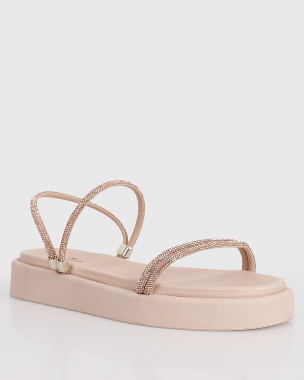 Sandália Feminina Flatform Donatta Tiras Com Strass Bege 34