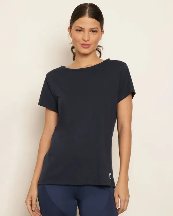 Blusa Fitness Feminina Fitter Manga Curta Marinho M