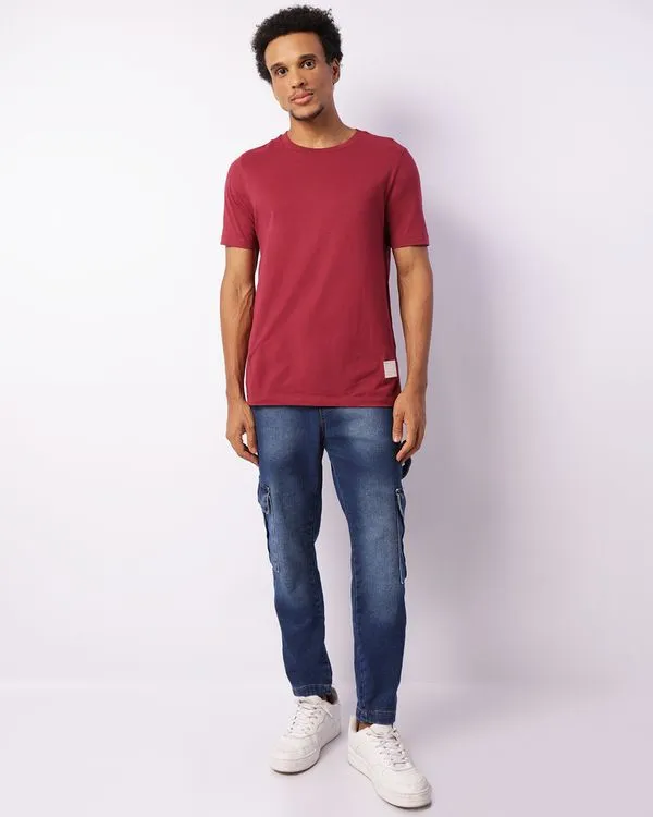 Calça Jeans Masculina Reta Cargo Com Cordão Azul 48
