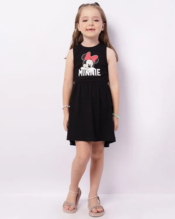 Vestido Infantil Canelado Curto Disney Minnie Preto 6