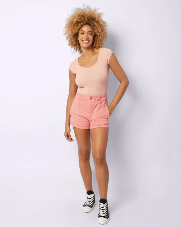Short Sarja Feminino Curto com Bolsos Rosa 46