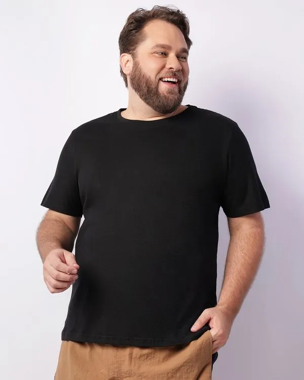 Camiseta Plus Size Masculina Básica Manga Curta Preta G1