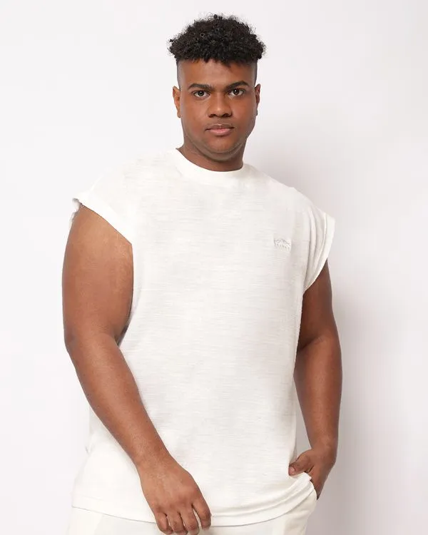 Regata Plus Size Masculina Machão Texturizada Bordado Off White G2