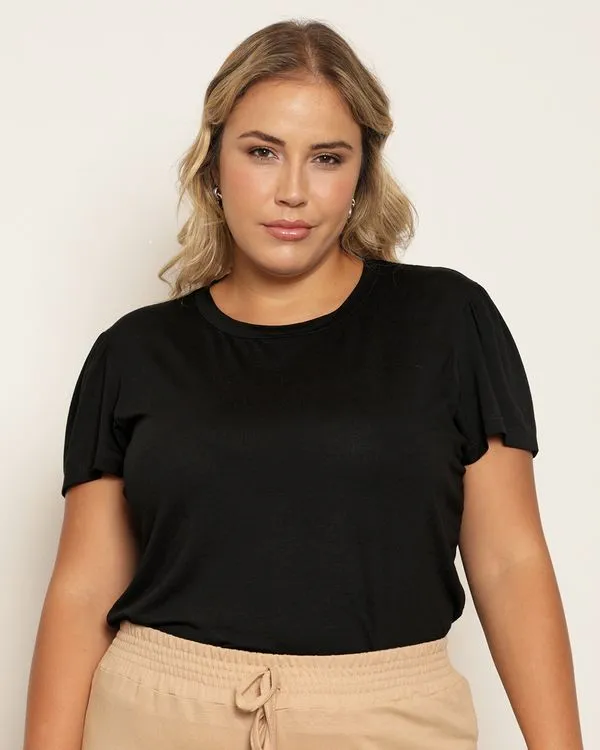 Blusa Plus Size Feminina Manga Curta Preta G1