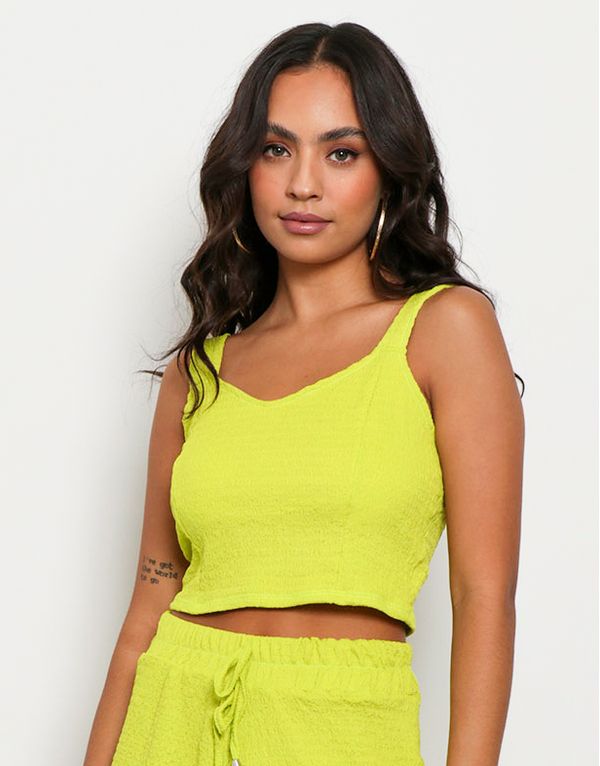 Regata Feminina Cropped Alça Texturizada Verde Neon G