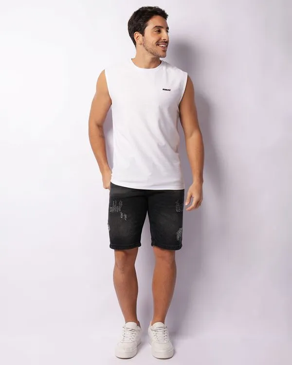 Bermuda Jeans Masculina Gangster Reta Preta 42