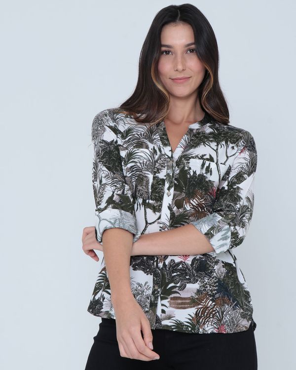 Camisa Feminina Viscose Floral Azul M