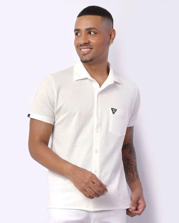 Camisa Masculina Manga Curta Texturizada Bolso Off White P
