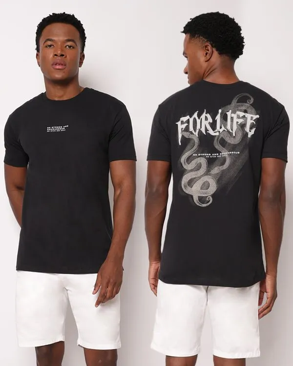 Camiseta Masculina Algodão Estampa Frente e Costas Preta GG