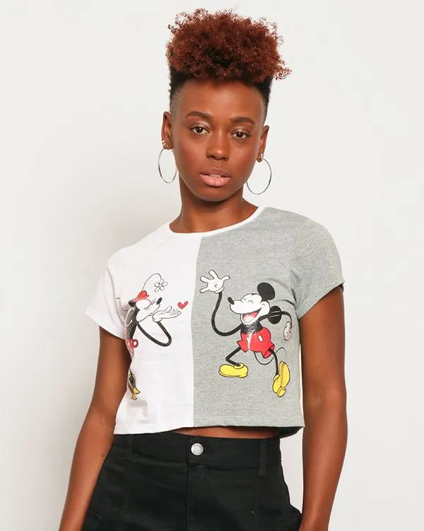 Camiseta Feminina Cropped Disney Minnie e Mickey Branca G
