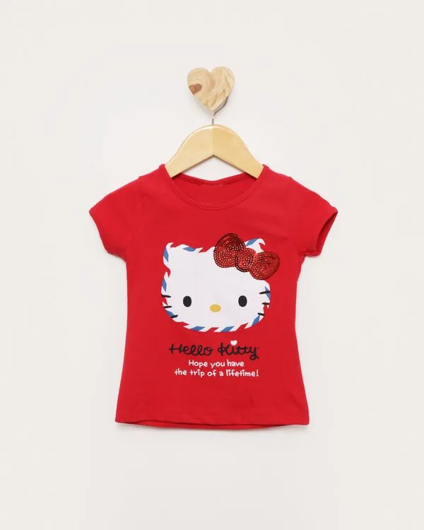 Blusa Bebê Hello Kity Manga Curta Vermelha 2