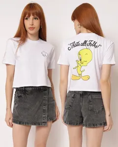 Camiseta Feminina Cropped Algodão Looney Tunes Piu Piu Branca M