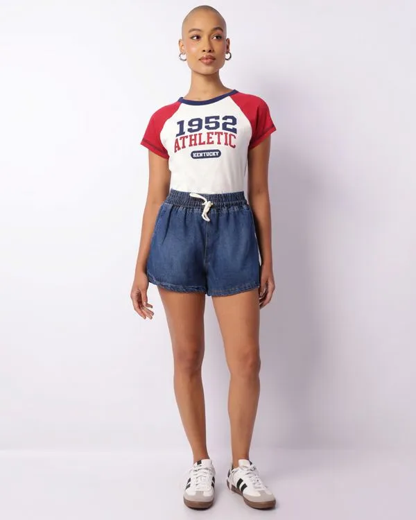 Short Jeans Feminino Com Cordão Azul 46