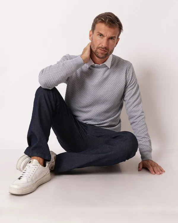 Suéter Masculino Tricô Texturizado Cinza P