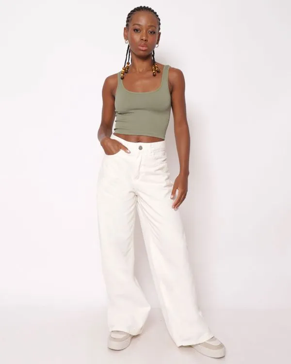 Calça Sarja Feminina Wide Leg Off White 46