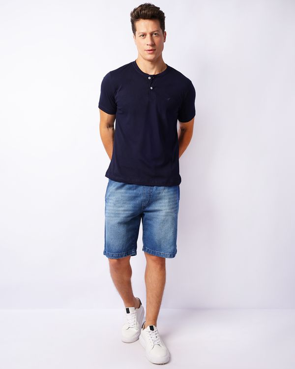 Bermuda Jeans Masculina Reta Puídos Com Cordão Azul G