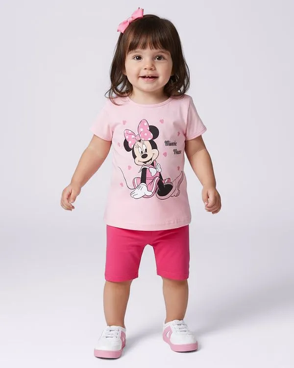 Camiseta Bebê Disney Minnie Manga Curta Rosa 1