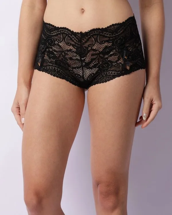 Calcinha Feminina Caleçon Renda Com Laço Preta GG