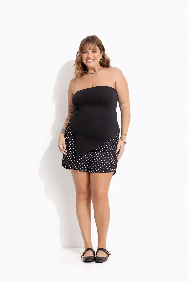 Blusa Top Sem Alça em Cotton Preto G