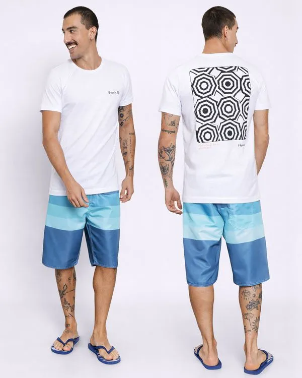 Camiseta Masculina Surf Manga Curta Botonê Estampa Branca UN