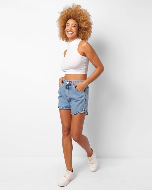 Short Jeans Feminino Curto Detalhe Na Barra Azul 36