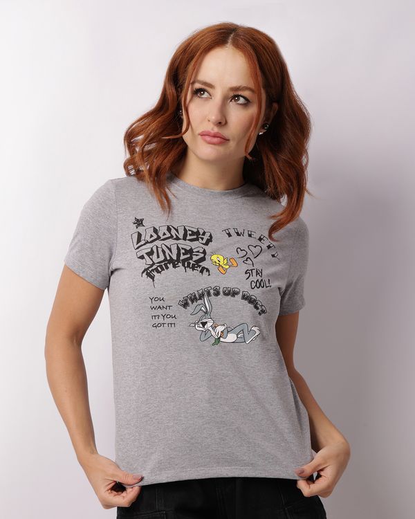 Camiseta Feminina Looney Tunes Pernalonga E Piu Piu Cinza GG