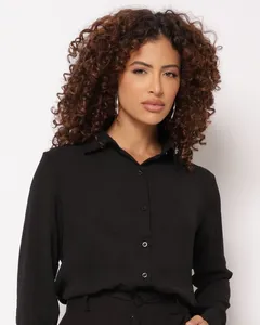 Camisa Feminina Berry & Co. Manga Longa Lisa Preta G