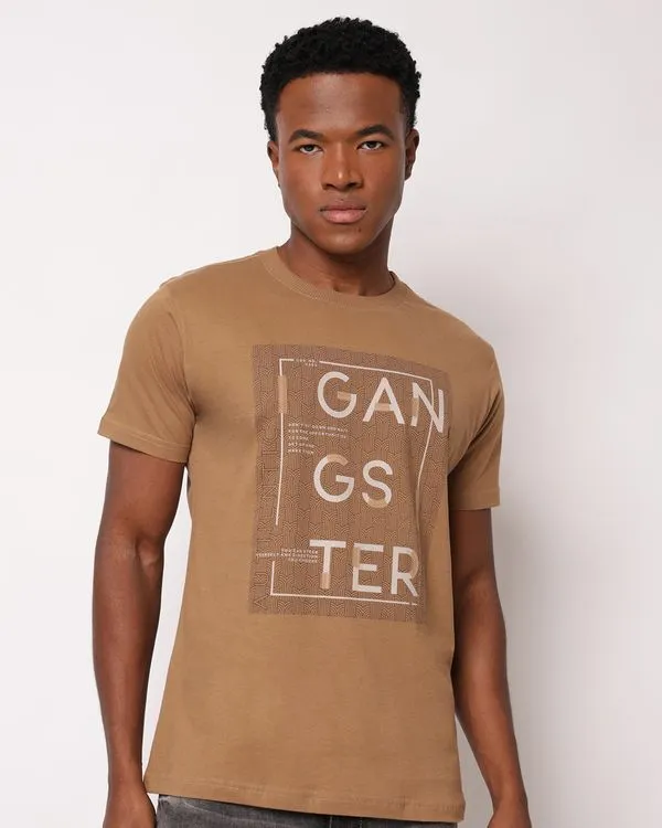 Camiseta Masculina Gangster Algodão com Estampa Marrom GG