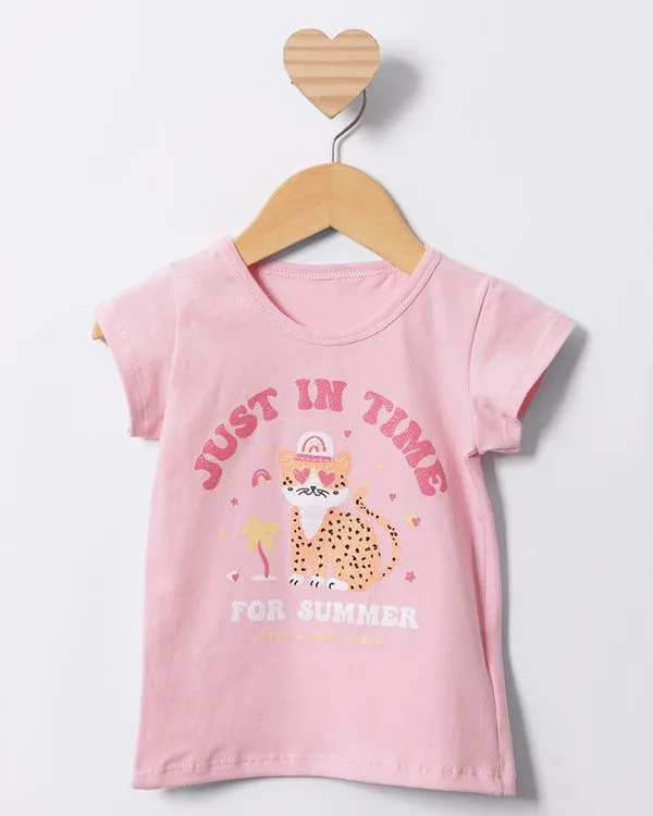 Blusa Bebê Estampa Frontal Manga Curta Rosa 3