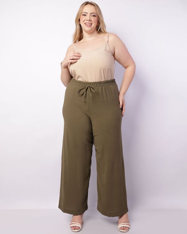 Calça Plus Size Feminina Pantalona Cordão Verde G3