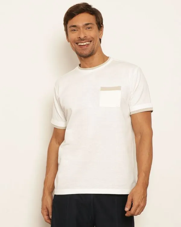 Camiseta Masculina Texturizada Com Bolso Manga Curta Off White G