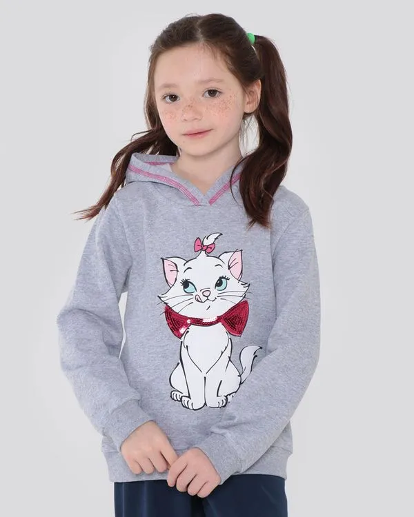 Blusão Moletom Infantil Gata Marie Disney Cinza 4