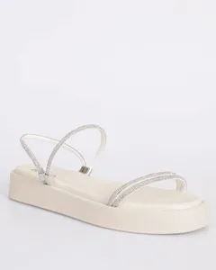 Sandália Rasteira Feminina Donatta Tiras Com Strass Off White 39