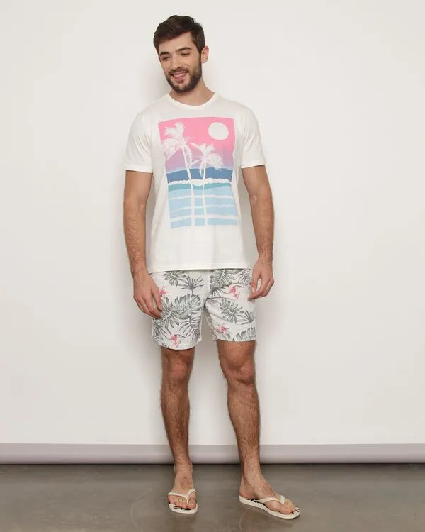 Bermuda Surf Masculina Reta Estampada Branca M