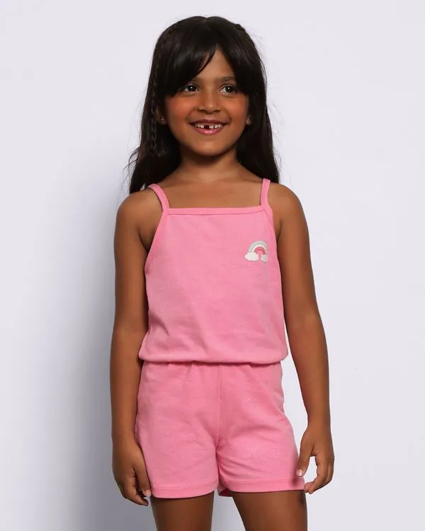 Macaquinho infantil Curto Com Glitter Aplicação Arco- Iris Rosa 6