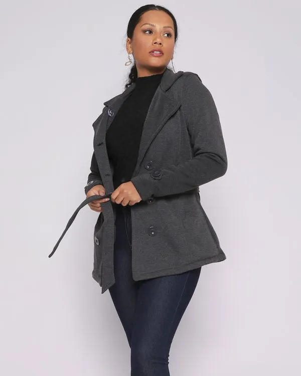Parka Moletom Feminino Manga Longa Com Cinto Cinza Escuro G