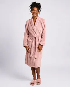 Roupão Kimono Plumagem Fleece com Vivo Rosa M