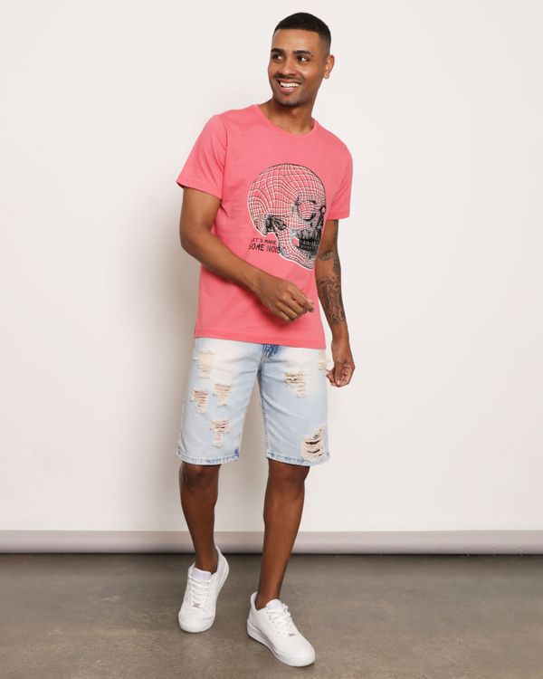 Bermuda Jeans Masculina Com Destroyed Reta Azul 48