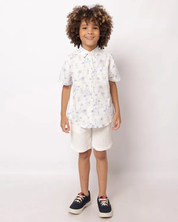 Bermuda Infantil Reta Algodão Texturizado com Bolsos Branco 8