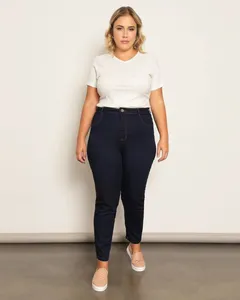 Calça Jeans Plus Size Feminina Cigarrete Azul 48