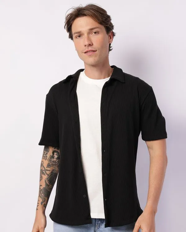 Camisa Masculina Canelada Soft Manga Curta Preta M