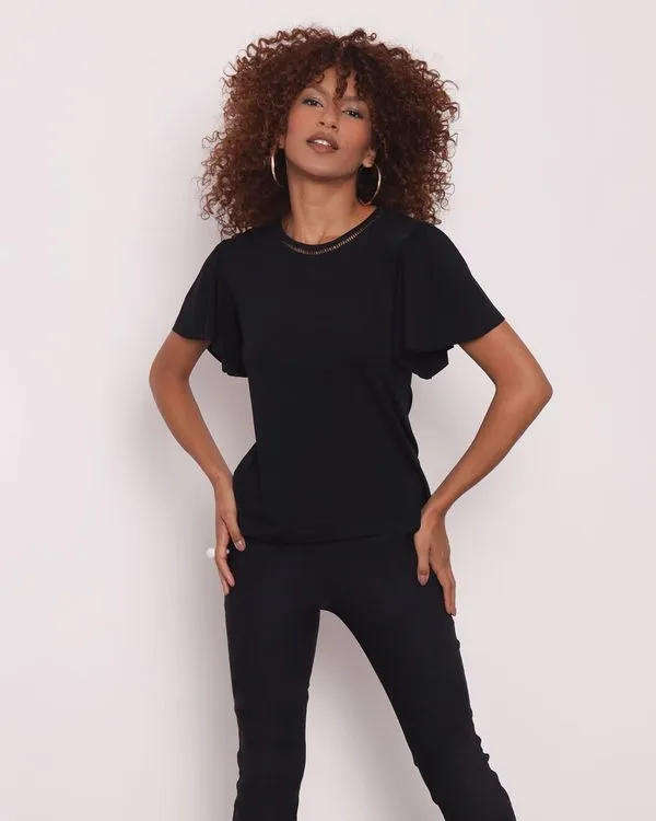 Blusa Feminina Manga Curta Preta G