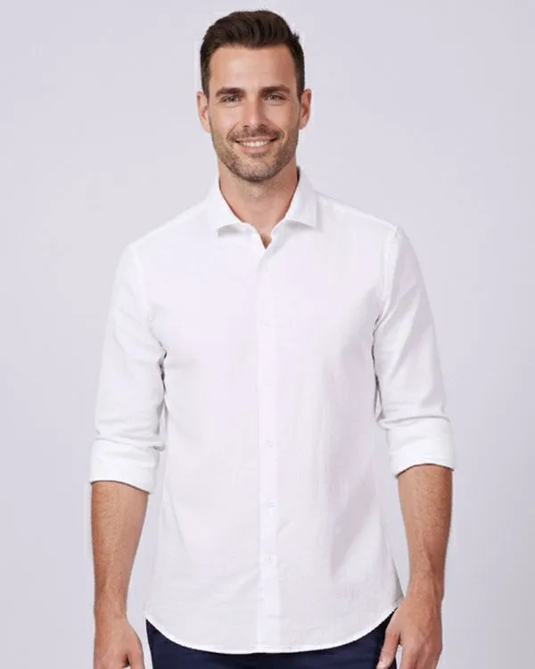 Camisa Masculina Algodão com Linho Manga Longa Branca G